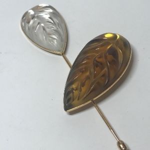 Lalique Heliconia Pins/Brooches Clear  Amber QTY 2